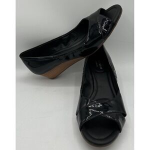 Cole Haan Grand OS‎ Patent Leather Wedge Open Toe Black Women's Size 8.5